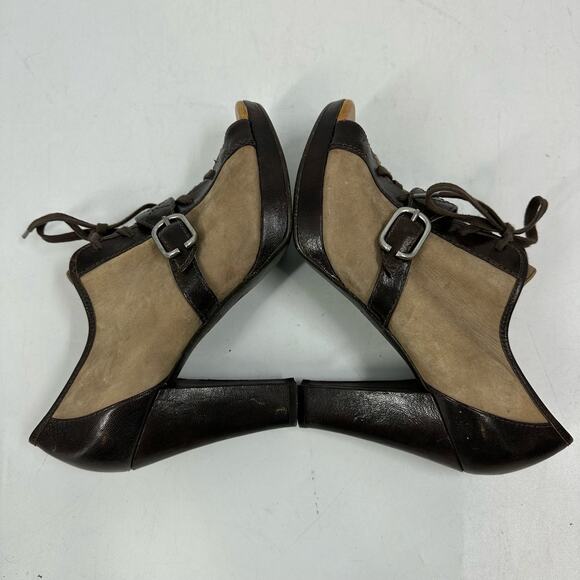 Anthropologie Naya Kasha Brown Leather Open Toe Lace Up Buckle Strap Heels sz 9‎ - Picture 7 of 10